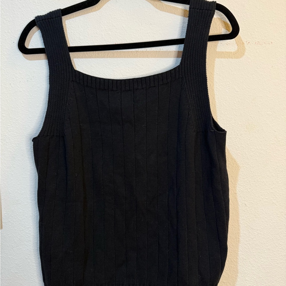 Rafaella Black Ribbed Sleeveless Sweater Knit Tank Top 100% Cotton